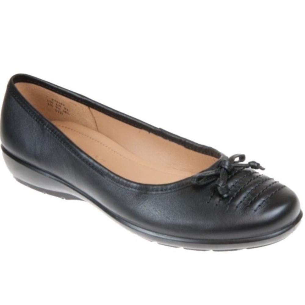 Hotter Womens Emmy Leather Pintuck Bow Ballet Comfort Flats Black Sz 10